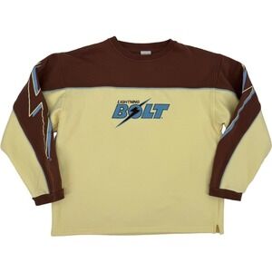 LIGHTNING BOLT XL Vintage Sweatshirt Yellow Colorblock Retro Surf Skate Pullover